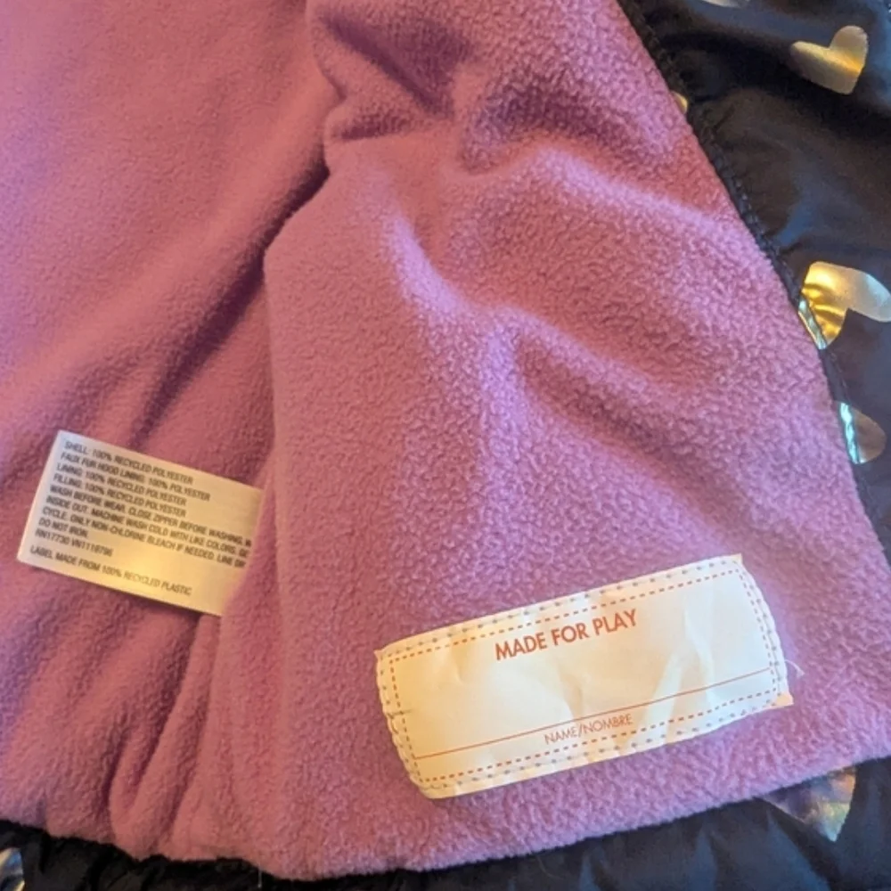 Cat & Jack Navy Puffer Jacket with Metallic Hearts